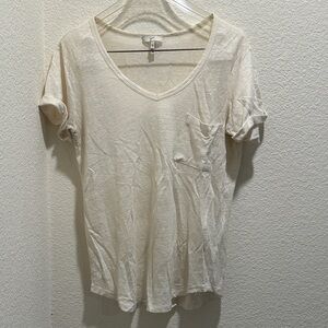 Joie Cream Short Sleeve V-Neck Tee 100% Linen Size XS